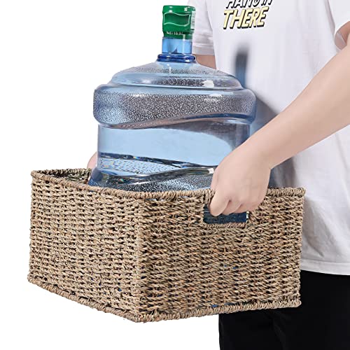 HOONEX Large Wicker Baskets for Storage, Seagrass Baskets with Dual Handles, Woven Set of 2, Natural - color: Natural (Seagrass), size: 15 x 12.8 x 7.5 inches