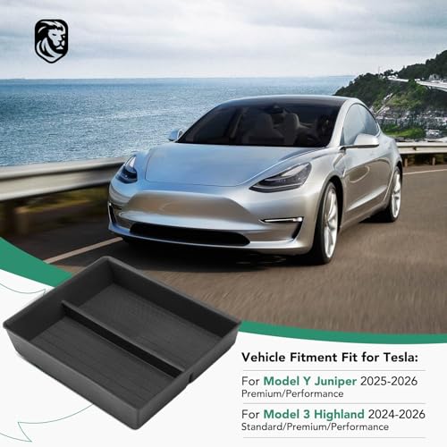 YHTAUTO Center Console Lower Tray Fit 2024 2025 2026 Tesla Model 3 Highland, Center Control Console Lower Bottom Storage Box with Non-Slip Armrest Interior Accessories 1PC - style: 1PC Center Console Lower Tray