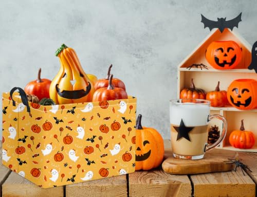 HIYAGON Rectangular Halloween Basket for Boys and Girls Kids Trick or Treat Pumpkin Basket for Halloween Parties Cute Storage Bin Organizer Box Room Decor(Cute halloween ) - color: Cute halloween