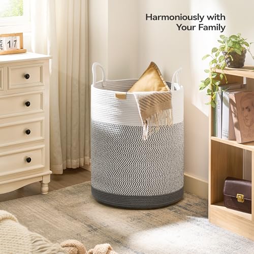 Nunsino Laundry Hamper 95L,Large Laundry Basket for Clothes,Decorative Storage Basket for Blankets,Cotton Rope Woven basket for bedroom,Grey White - color: Grey&White, size: 95L/25.1Gal