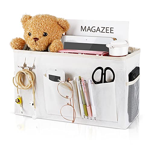 Bedside Caddy Bedside Organizer Hanging Storage Bag for Bunk College Dorm Bed and Hospital Beds with Magazine Water Bottle Phone Holder (White) - color: White