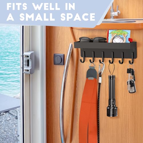 kuaima Magnetic Key Holder, Small Wall Mount Key Rack with Shelf for Fridge, 6 Metal Hooks, 9.65 Inch, 2 Installation Options, Black - color: Black