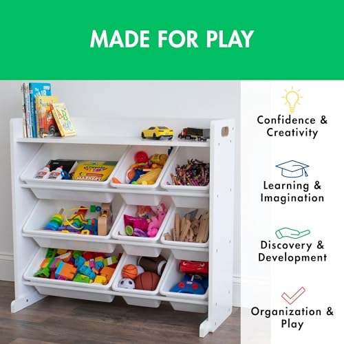Humble Crew Toy Storage Organizer with 9 Removable Storage Bins for Kids Playroom, 3-Tier with Top Shelf Toddler Toy Organization, White/White - color: White