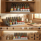 YAN & HIN Expandable Spice Rack Organizer for Cabinet (2 Pack), 3-Tier Tiered Spice Shelf Organizer with Non-Skid Surface, Spice Riser, Adjustable Pantry Organizer for Spices, Cans & Medicine Cabinet