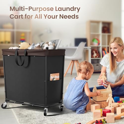 320L Laundry Basket with Wheels, 3-Section Rolling Hamper for Laundry, Extra Large Laundry Hamper with Wheels, Clothes Hamper Rolling Laundry Basket for Home, Bathrooms and Dorm(Black) - color: Black-3 Section, size: 320L