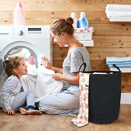 XUANGUO Black Cotton Rope Laundry Basket Hamper for Clothes Woven Storage Basket for Living Room Bedroom Boho Tall Rope Baskets for Blanket Toys Pillow Towels Baby Nursery Hamper Bin Large - color: black, size: Regular