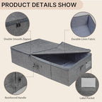 2 Pack Large Under Bed Storage Containers with Lid,Ultra Thick Underbed Clothes Storage Organizer with Sturdy Sidewalls,Foldable Under Bed Bag for Shoe,Blankets,Sweater,30x15x7 inch,Grey