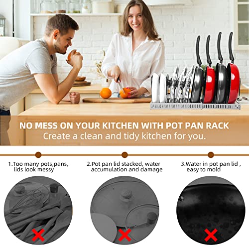 ROOHUA Pot Rack Organizer -Expandable Pot and Pan Organizer for Cabinet,Pot Lid Organizer Holder with 10 Adjustable Compartment for Kitchen Cabinet Cookware Baking Frying Rack Grey - color: Grey