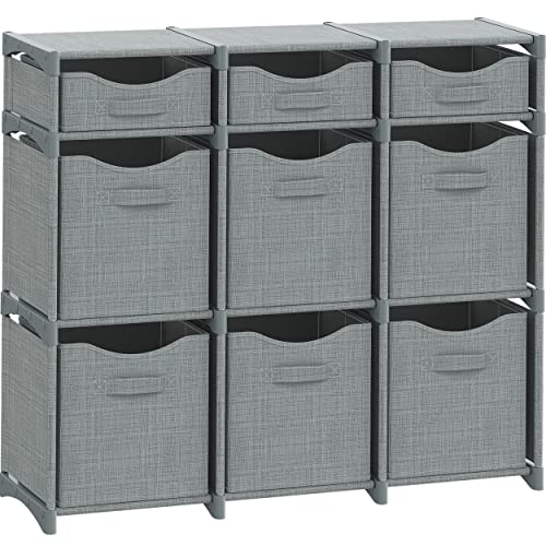 Cube Storage Organizer with Storage Bins Included - The Perfect Closet Organizers and Storage Solution. Includes 9 Storage Cubes, Great For Toy Storage, Closet Storage, Clothes Storage (Grey) - color: Grey, size: 9 Storage Cubes