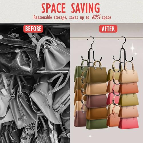 Purse Organizer for Closet, Upgraded Purse Hanger with 10 Big Hooks, 360 Degree Rotation for Better Organizer and Display, Collapsible Space Saving Hangers Rack for Handbag, Scarve, Tie, Black - color: Black, size: 1