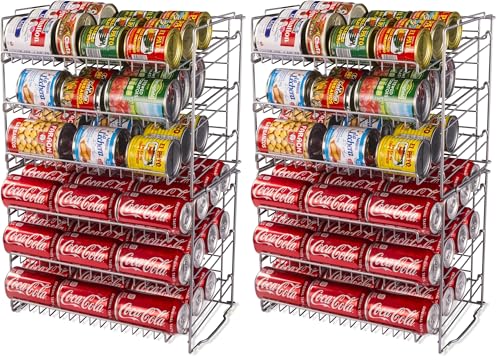 Atlantic Gravity-Fed Compact Double Canrack – Kitchen Organizer, Durable Steel Construction, Stackable or Side-by-Side, PN in Silver (Pack of 2) - color: Silver, size: Double (Pack of 2)