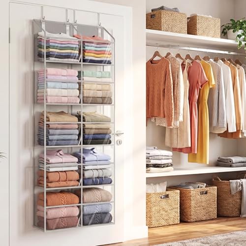 Over the Door Organizer 5 Tiers,Extra Large Behind Door Storage of 10 Compartments,50 lbs Weight Capacity Over the Door Storage, Clear Door Hanging Organizer for Closet, Diaper Organizer - color: Clear - 5 Tiers