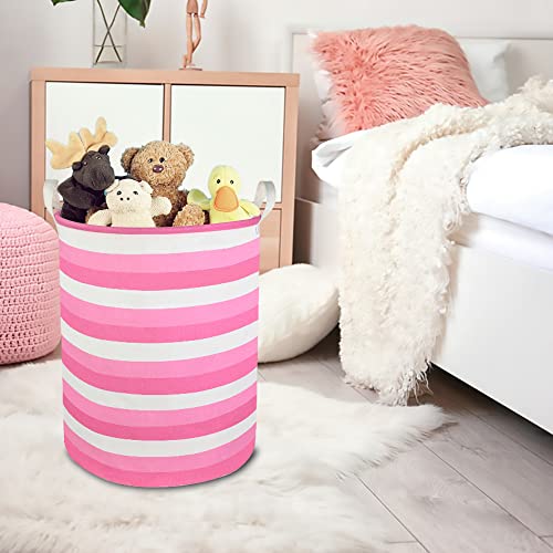 CLOCOR Pink Laundry Basket,Baby Girl Clothes Hamper for Nursery,Collapsible Toy Storage Bin with Handles, Room Decor,Waterproof Storage Basket(Pink Hamper) - color: Pink Stripes