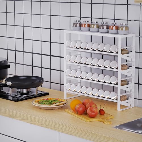 Jojocross Expandable, Stackable, Adjustable Spice Rack kitchen Organizer,Metal Pantry Storage Shelves - Multi-Tier Shelf for Cabinet, Countertop, Pantries, Cupboard or Wall Mount,White - color: White, size: 4 inclined shelves /1 flat top shelf