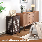 FILWH Laundry Hamper with Lid (16.9 * 13 * 26.5inches) Large Bamboo Laundry Bin Basket 85L Clothes Hamper with 1 Removable Bag Storage baskets for Bathroom(Brown) - color: Brown