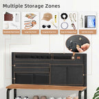 STORAGE MANIAC 5 Tier Shoe Rack for Entryway, Metal Shoe Shelf with Storage Pocket and MDF Top Board, 16-20 Pairs Free Standing Shoes Organizer for Closet, Black