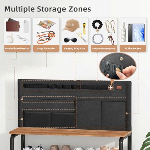 STORAGE MANIAC 5 Tier Shoe Rack for Entryway, Metal Shoe Shelf with Storage Pocket and MDF Top Board, 16-20 Pairs Free Standing Shoes Organizer for Closet, Black