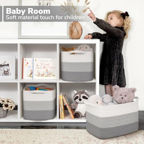 Goodpick Woven Storage Basket, Closet Storage Bins for Books, Towels, Cotton Rope Organizer with Handles, Square Toy Gift Basket for Kids, Gradient Gray, 13 x 10 x 9 Inches - color: Gradient Grey, size: 13"L x 10"W x 9"H