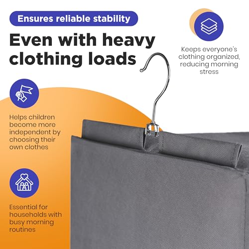 Handy Laundry Hanging Clothes Organizer for Kids - 6-Shelf Closet Daily Clothing Organization Labeled Shelves with Days of The Week Monday Through Friday, Weekday and Weekend (Grey-Colored) - color: Grey-colored