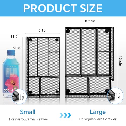 Desk Drawer Organizer, Office Drawer Divider Organizer Tray with 6 Compartments, Metal Mesh Desktop Organization and Accessories for Stationery Makeup Kitchen Toolroom School ＆ Office - size: Small-2 Pack