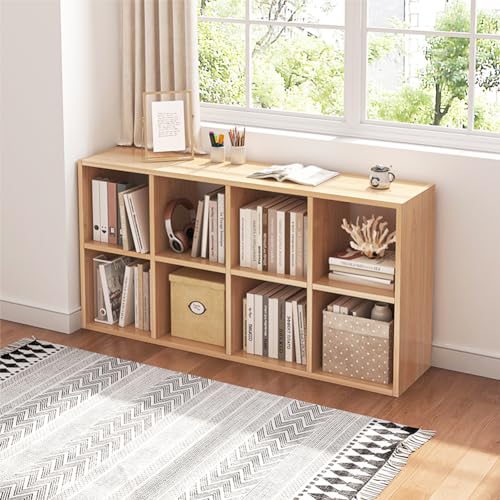 NELYE 8 Cube Organizer Bookcase - Fabric Storage Bins Container, Open Shelf Simple Compartments Bookshelf, Oak - color: Oak, size: 8-Cube