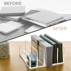5 Compartments Clear Acrylic Mail Holder – Vertical Letter Sorter & Multifunction Desk Organizer for Bills, Documents, Notebooks – Modern Office/Home Envelope File Rack - size: 5 Compartments
