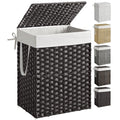 SONGMICS Laundry Hamper with Lid, 23.8 Gallon (90 L) Synthetic Rattan Clothes Laundry Basket with Lid and Handles, Foldable, Removable Liner, Black ULCB51BK - color: Black, size: 90 L