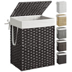 SONGMICS Laundry Hamper with Lid, 23.8 Gallon (90 L) Synthetic Rattan Clothes Laundry Basket with Lid and Handles, Foldable, Removable Liner, Black ULCB51BK - color: Black, size: 90 L