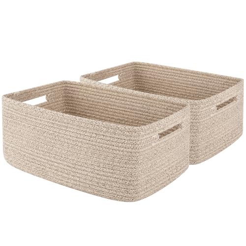 OIAHOMY Storage Basket for Shelves, Closet Cube Storage Bins Baskets for Clothes Blanket Towels, Baby Nursery, Toy Baskets Box, Woven Rope Basket, 15.75 * 11.81 * 7.09 IN, 2 Packs Brown - color: Brown, size: 15.75*11.81*7.09