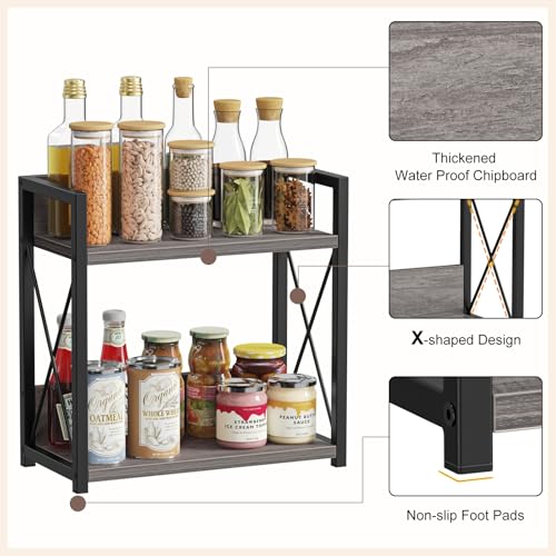 Giikin Coffee Bar Accessories, 2 Tier Spice Rack for Counter, Gray Kitchen Countertop Organizer (Grey, L) - color: Grey, size: Large