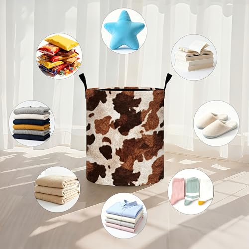Cow Fur Print Laundry Basket Storage Bin Foldable Laundry Hamper Clothes Storage Bucket Organizer 19.6x15.7 Inch For Laundry Room/Bedroom/Bathroom - color: Cow Fur Print