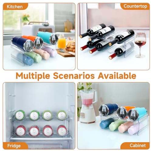 Stackable Water Bottle Organizer, SPOSPO Large Compartment Water Bottle Holder, 2 Tier Clear Water Bottle Organizer for Cabinet, Water Bottle Rack for Kitchen Organization and Storage - Hold 8 Bottles - size: 2 Pack