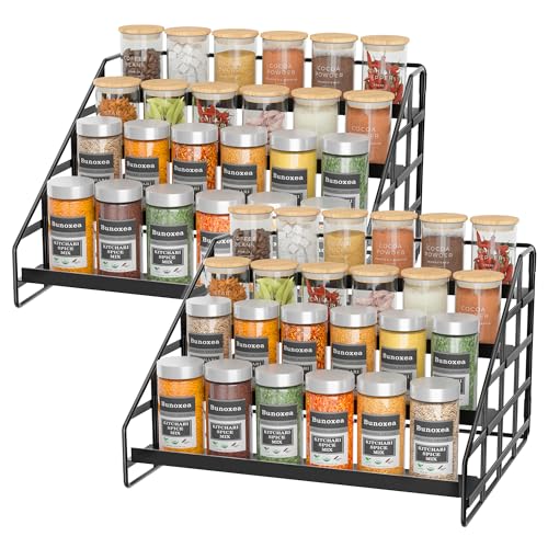 Bunoxea Spice Rack 4 Tier Kitchen Cabinet Organizer,Countertop Spice Rack,Tier Depth Adjustable Cabinet Shelf,Step Spice Organization Easy Visibility,Holds Seasoning and Condiments 2Pack - size: 2 Pack
