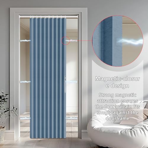 Jilron Accordion Door Curtain Set - 100% Blackout, with Curtain Rod Included, for Bedroom Privacy Protection (Blue-43 W x 78" L+Rod) - color: Blue, size: 43"W x 78"L (Pack of 1)