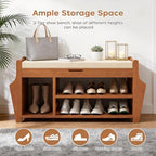 oakvivo 39.4in Shoe Bench with 2 Side Holder, 3 Tier Bamboo Entryway Bench with Storage, Shoe Rack Bench Organizer with Cushion for Entryway Hallway Living Room, Holds up to 330lbs - size: 39.4 inch
