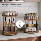 HOOBRO Lazy Susan Organizer Spice Rack, 2-Tier Height Adjustable Rotating Spice Organizer, for Kitchen Countertop and Cabinet, Rustic Brown BF05TL01 - color: Rustic Brown + Black