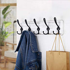 SKOLOO Rustic Wall Mounted Coat Rack: 16" Stud Spacing, Pine Real Wood Plank Wall Coat Rack with 5 Triple Hooks, Farmhouse Coat Hanger Wall Mount for Hanging Backpack Jacket Coat Hat - color: White Plate & Black Hook, size: 1 Item-5 Hooks