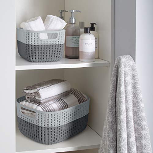 Simplify 2 Tone Sailor Knot Plastic Storage Tote | Decorative Basket | Closet Organization | De-clutter | Accessories | Toys | Bathroom Organization | Medium | Grey/Grey - color: Grey/Grey, size: Medium, style: 1 Pack