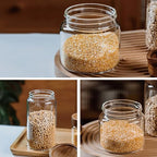 28 fl oz/850 ml Clear Glass Storage Canister with Airtight Wooden Screw Lid, Medium Cute Decorative Glass Container Jar for Coffee,Candy,Salt,Cookie,Condiment,Pepper,Sugar,Overnight Oatmeal