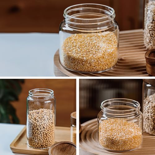 28 fl oz/850 ml Clear Glass Storage Canister with Airtight Wooden Screw Lid, Medium Cute Decorative Glass Container Jar for Coffee,Candy,Salt,Cookie,Condiment,Pepper,Sugar,Overnight Oatmeal
