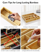 12-Piece Bamboo Desk Drawer Organizer Set – Adjustable Storage Boxes with 24 Compartments, Non-Slip, Modular Design for Office, Jewelry, Vanity, and Kitchen Utensil Drawer Storage - size: 24 Compartments