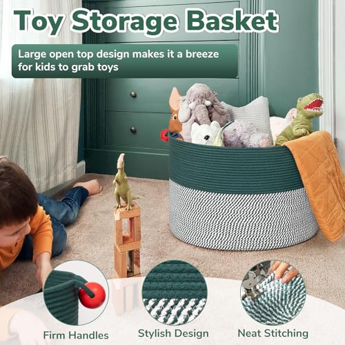 Goodpick Large Storage Basket 22" x 14", Woven Baby Storage for Blanket Living Room, Laundry Organizer for Clothes, Toys, Christmas Basket for Gifts, Green - color: Green, size: 21.7x21.7x13.8 Inch (Pack of 1)