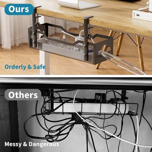 Under Desk Cable Management Tray 3 Pack, Cable Management Under Desk No Drill, Cable Organizer with Clamp for Wire Management, Cord Organizer for Office, Home - No Damage to Table (Black) - color: Black, size: 13.38"-3pack