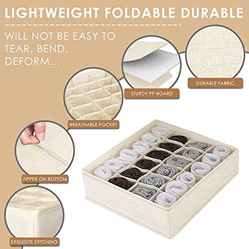Criusia 3 Pack Sock Underwear Drawer Organizer Dividers, 64 Cell Fabric Foldable Cabinet Dresser Closet Organizers and Storage Boxes for Organizing Socks, Underwear, Ties (16+24+24 Cell, Beige) - color: Beige, size: A - 3 Pack & 64 Cells