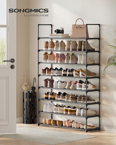 SONGMICS Shoe Rack, 8-Tier Shoe Organizer, Metal Storage Shelf, Upright or Upside Down, for 32-40 Pairs, Stackable, for Entryway, 11.8 x 36.2 x 56.5 Inches, Black ULSA308BH01 - color: Black, size: 8 Tiers (36.2"W)