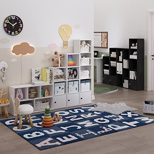 Furinno LUDER Book Shelf, 5-Tier Modern Bookshelf, Bookcase with 1 Door Storage Cabinet, 9.3 x 12 x 52, for Organization and Storage, for Living Room, Bedroom, Home Office, White - color: White, size: 5-Cube with Cabinet