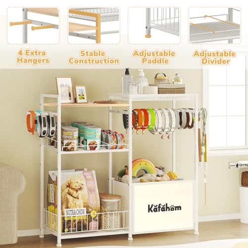 KAFAHOM Dog Toy Basket with Collar Leash Holder Hooks, Large Pet Bin, Dog Toy Box for Living Room Area, Cat Stuff Storage Organizer with Cabinet and Can Dispenser, Great Gifts for Pet Lovers - style: Collar Bar Shelf
