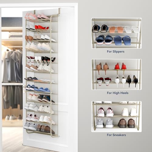 Whitmor 36 Pair Over The Door Shoe Organizer, 12 Tier Hanging Shoe Organizer, Heavy Duty Metal & Mesh Shoe Holder, Hanging Shoe Rack for Closet Organizer & Storage, 69"L x 21.7"W x 7.5"H, Oat - color: Oat, size: Shoe Rack