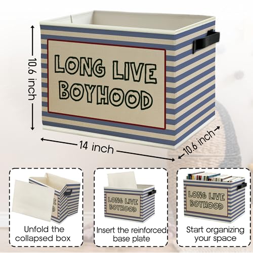 Long Live Boyhood Boys Storage Bins Box with Handles, Retro Blue Striped Collapsible Basket Organizer for Kids Boy Nursery Room Bedroom Bathroom Playroom Toys Books Clothes - color: Color11