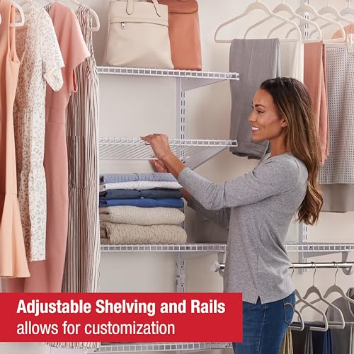 Rubbermaid Configurations Custom Closet Kit 4-8 Ft. Adjustable Metal Wire Shelving White Finish Expandable Organization System Hardware Included for Home Closet/Pantry/Laundry/Mudroom - color: White, size: 4-8 Feet